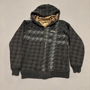 Y2K Billabong Hoodie Mens Medium Gray Houndstooth Full Zip‎ Heavyweight Outdoor
